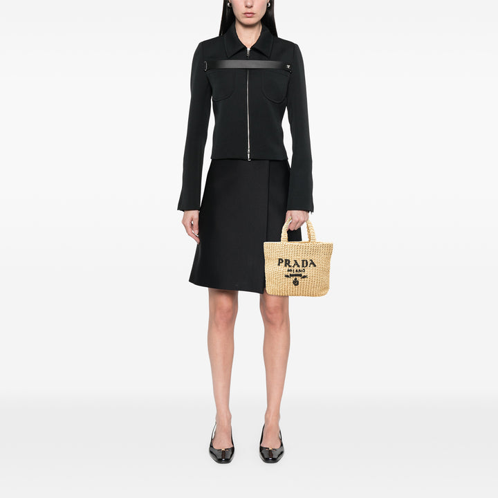 Prada Small Raffia Effect Crochet brodé Logo Cabas