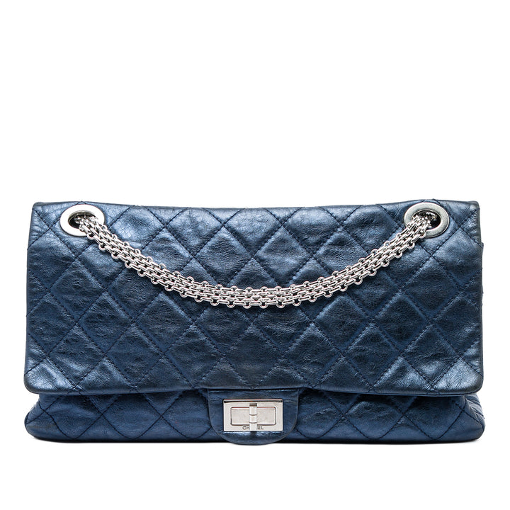 Chanel Sac porté épaule Métallisé Matelassé vieilli Reissue 2.55 Double rabat 228 Cuir de veau Bleu – vue principale – GABY P