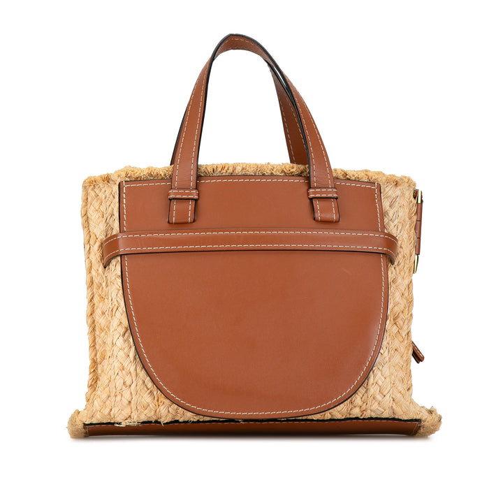 Small Raffia and Leather Gate Top Handle Bag Brown - Gaby Paris