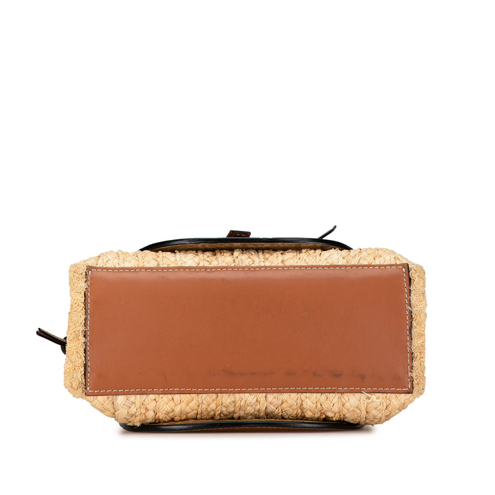 Small Raffia and Leather Gate Top Handle Bag Brown - Gaby Paris