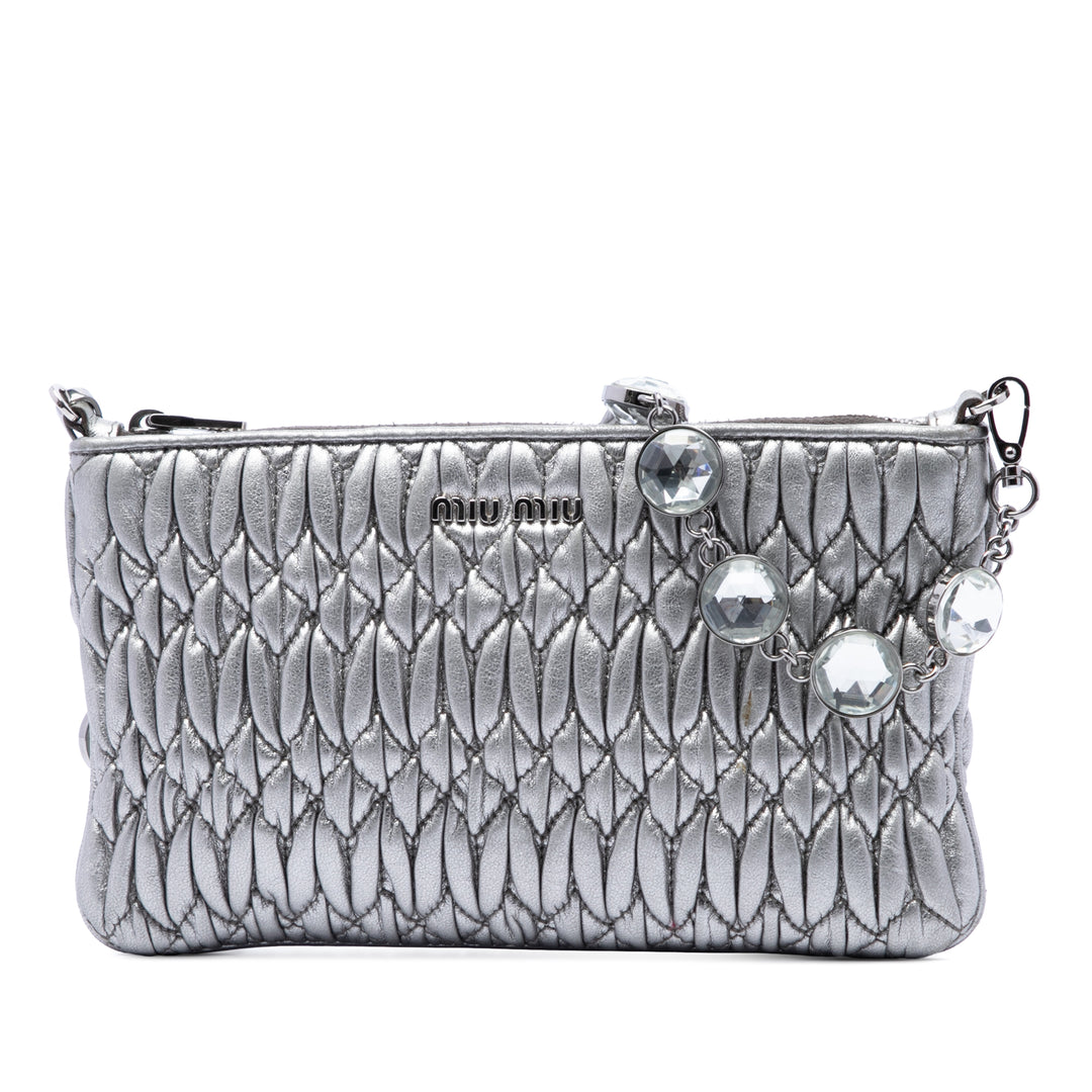Métallisé Matelasse Cristal Chaîne Sac nappa Argenté