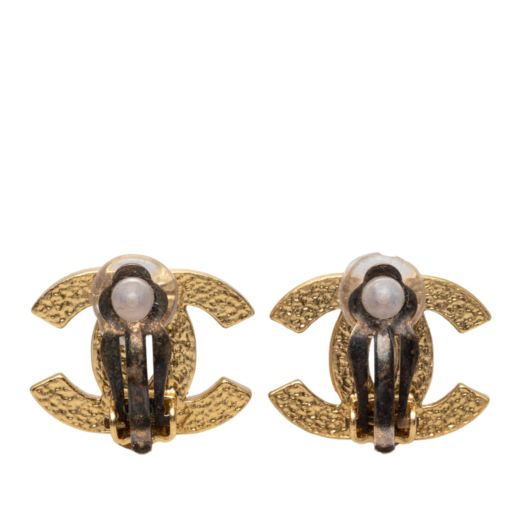 Chanel CC plaqué Perles fantaisie À clip Boucles d'oreilles Métal
