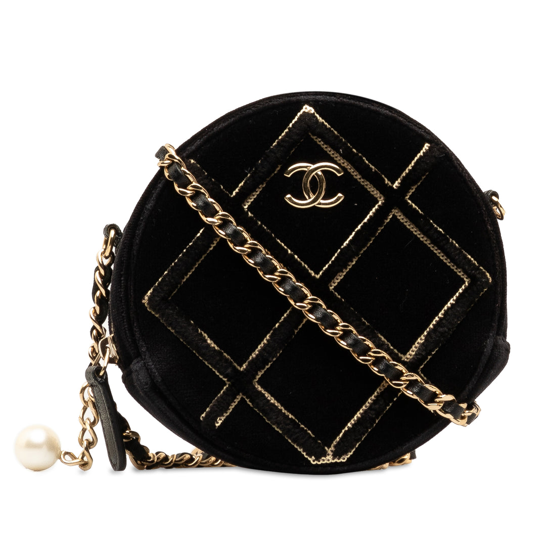 Velvet Pearl Sequin Round Crossbody Black - Gaby Paris