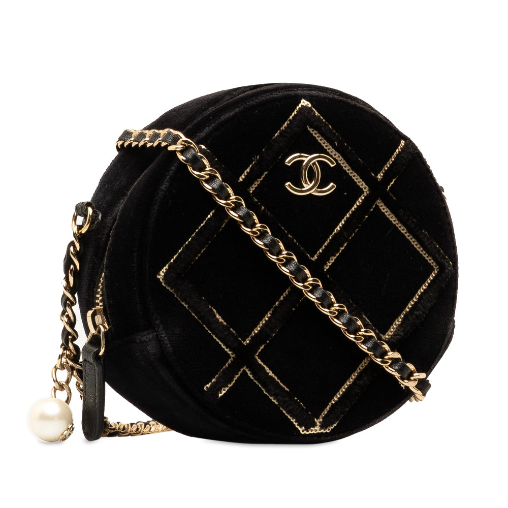 Velvet Pearl Sequin Round Crossbody Black - Gaby Paris