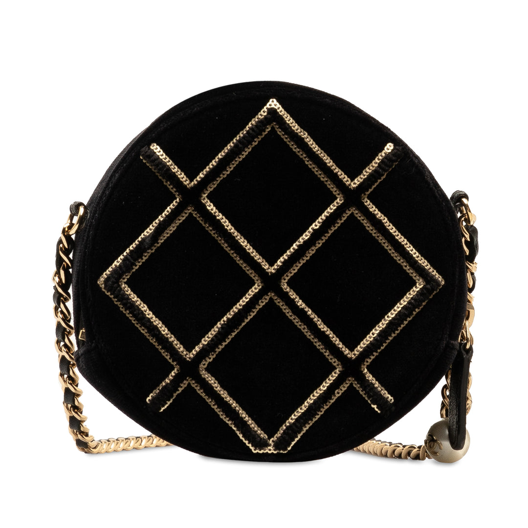 Velvet Pearl Sequin Round Crossbody Black - Gaby Paris