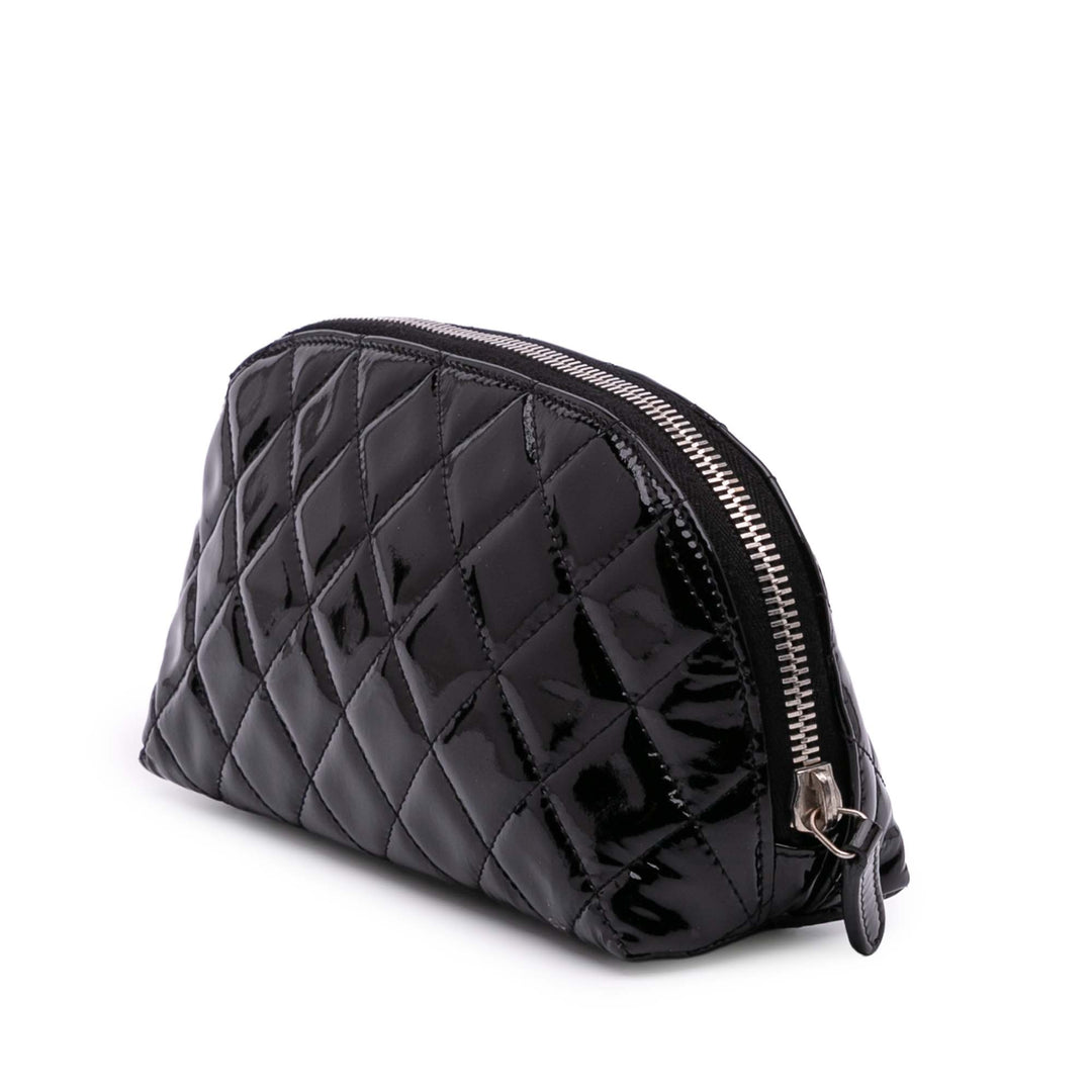Chanel CC Quilted Cuir verni Cosmetic Pochette Noir