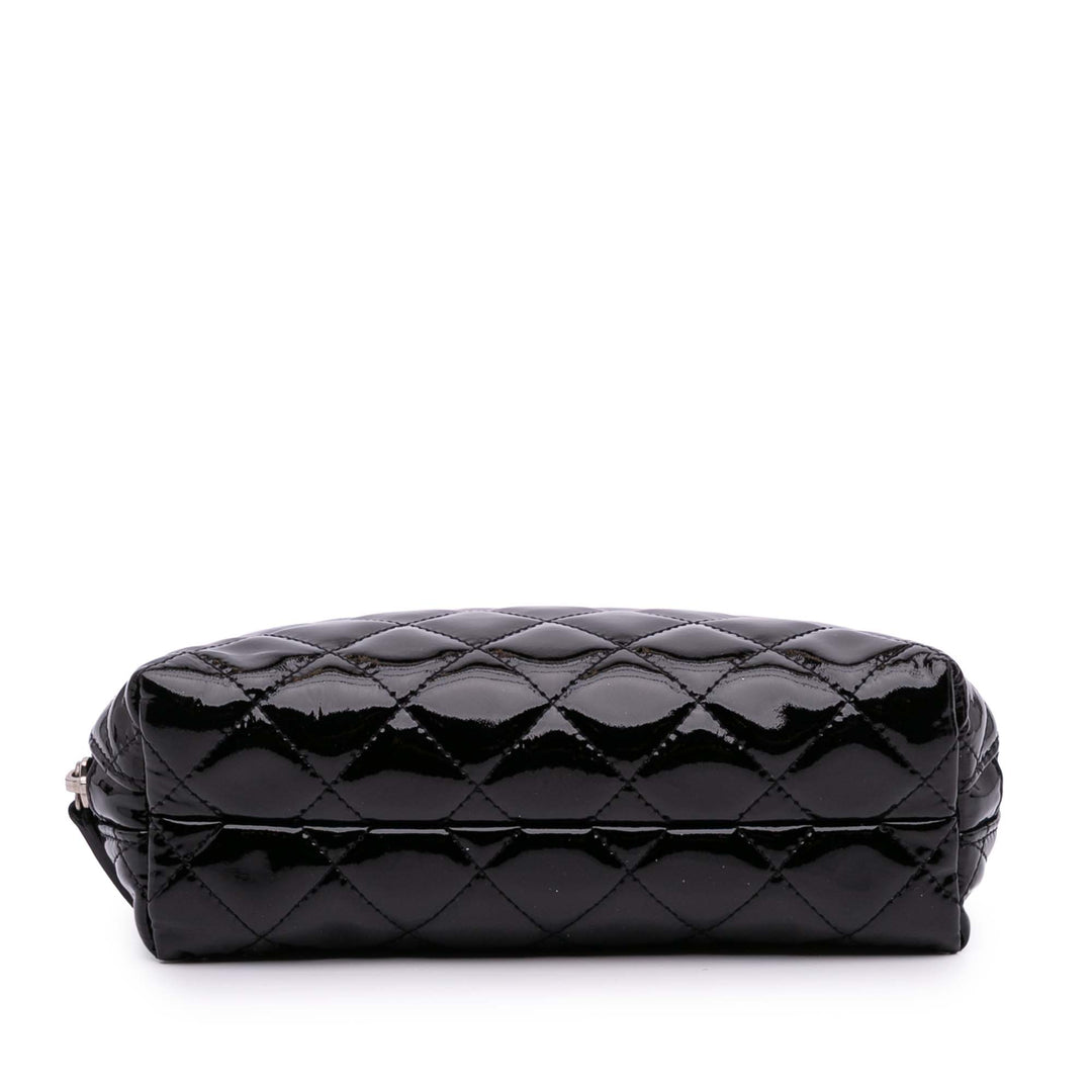 Chanel CC Quilted Cuir verni Cosmetic Pochette Noir