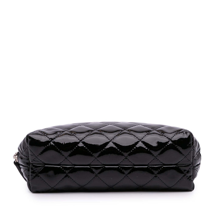 Chanel CC Quilted Cuir verni Cosmetic Pochette Noir
