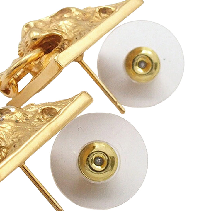 Chanel plaqué Lion Head CC pendantes fermoir poussette Boucles d’oreilles