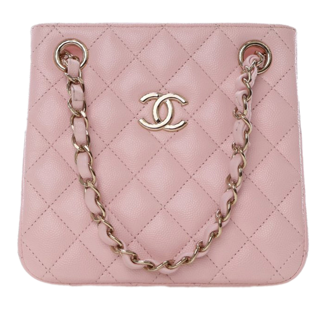 Mini Quilted Caviar Bucket Bag Pink - Gaby Paris