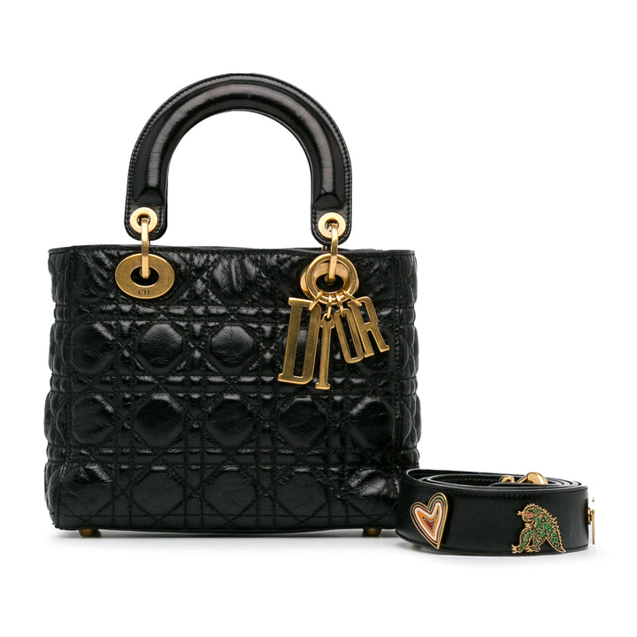 Small Crinkled Patent Cannage Lucky Badges My Lady Dior Black - Gaby Paris