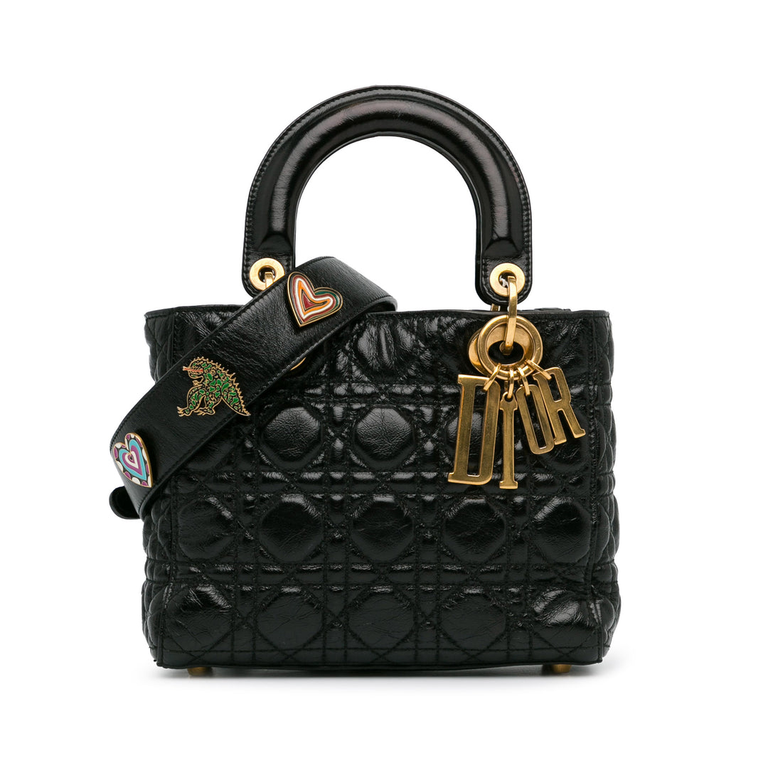 Small Crinkled Patent Cannage Lucky Badges My Lady Dior Black - Gaby Paris