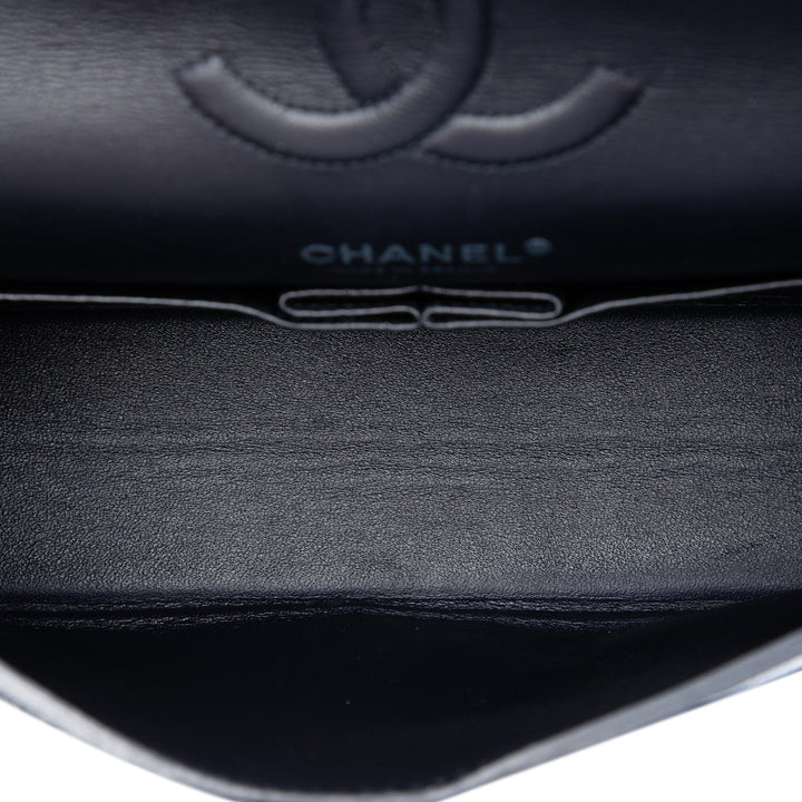 Chanel Classic Crackled Wild Stitch Double rabat Moyen Cuir de veau Bleu