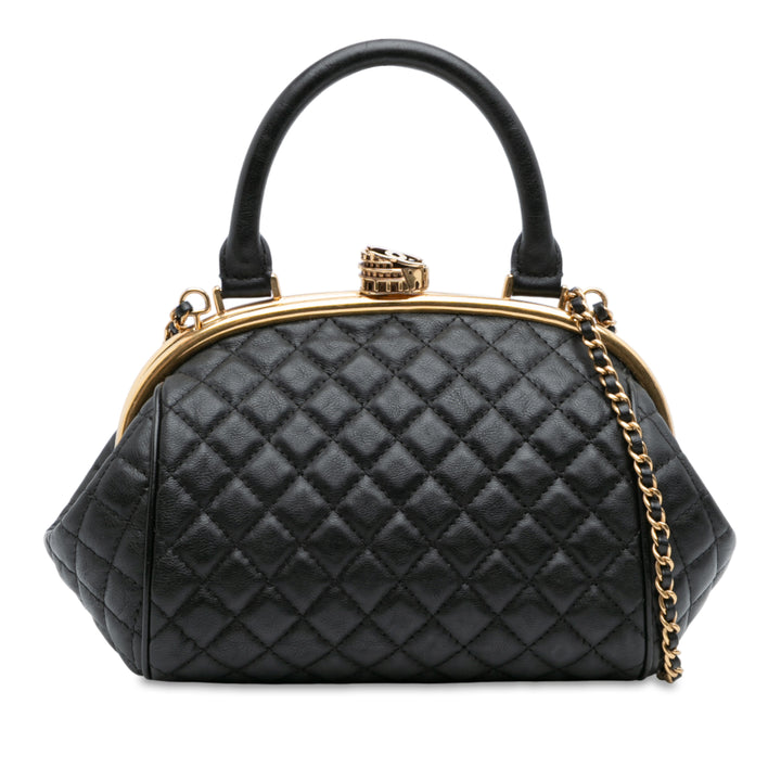 Chanel Paris Rome Quilted Cuir de veau Colosseum Lock Frame Bowling Bag Noir