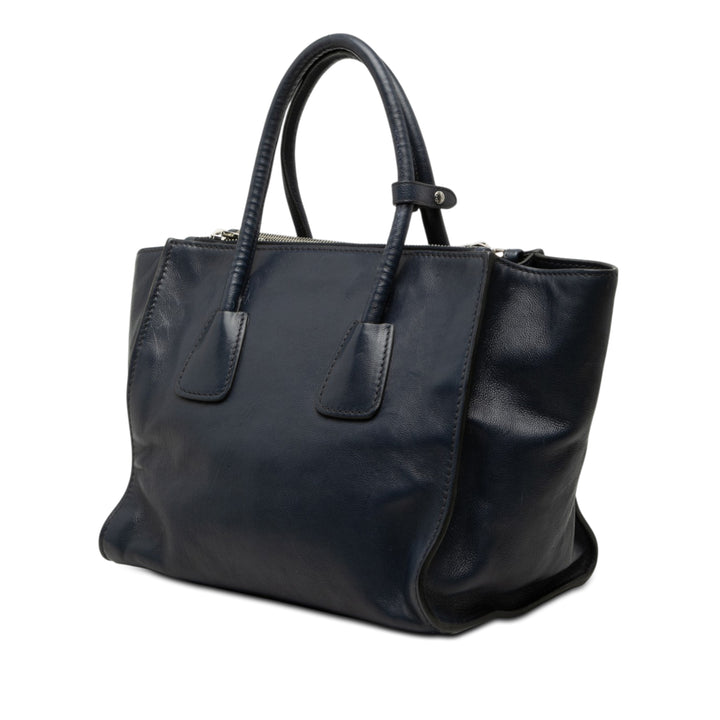 Glace Veau Twin Poche Double Poignée Sac Bleu