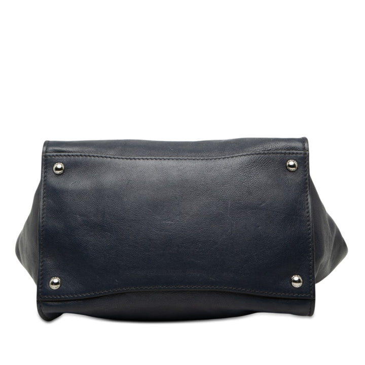 Glace Veau Twin Poche Double Poignée Sac Bleu