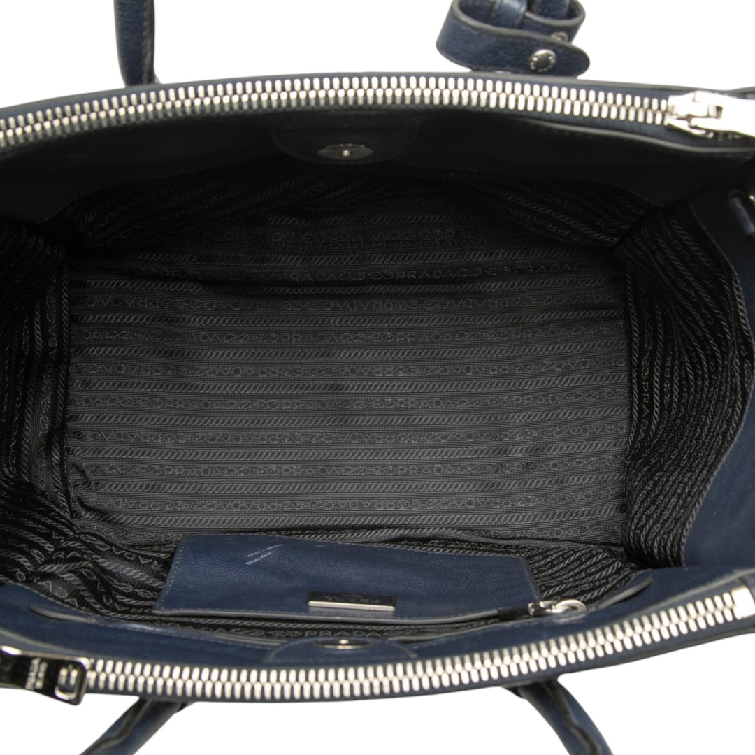 Glace Veau Twin Poche Double Poignée Sac Bleu