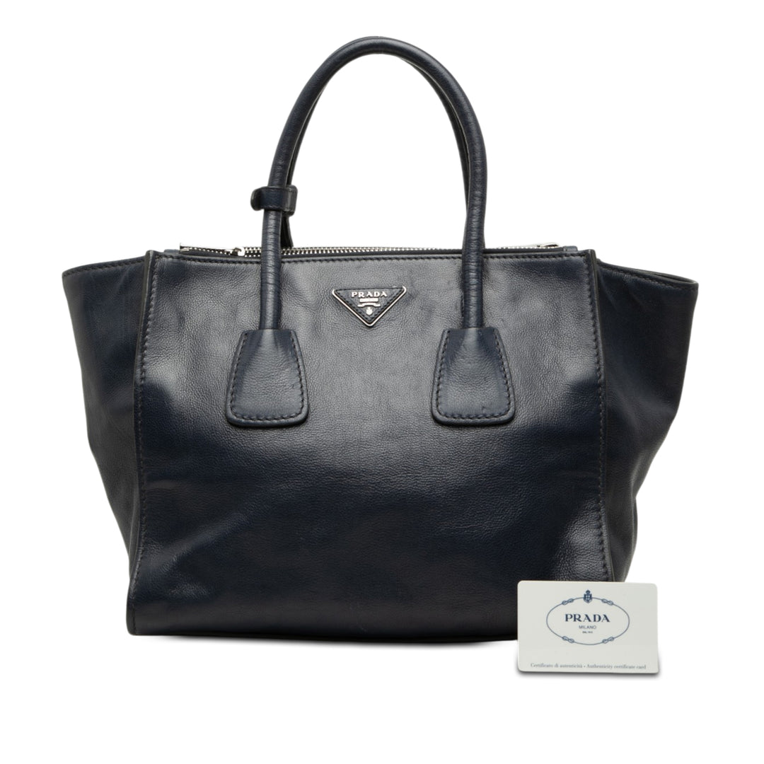 Glace Veau Twin Poche Double Poignée Sac Bleu