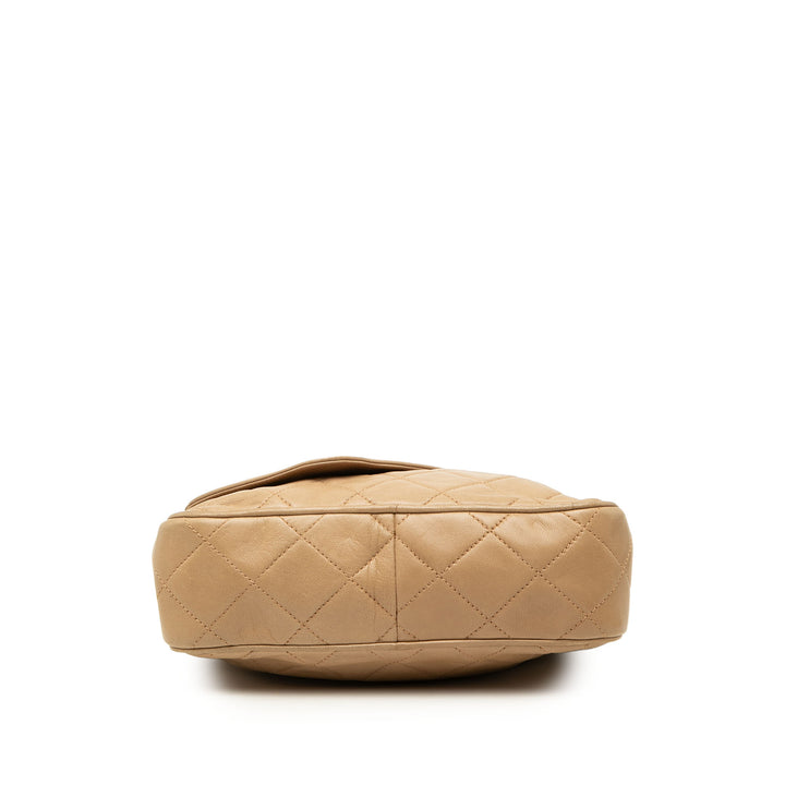 CC Matelassé Pompon Sac caméra Mini Cuir d'agneau Beige