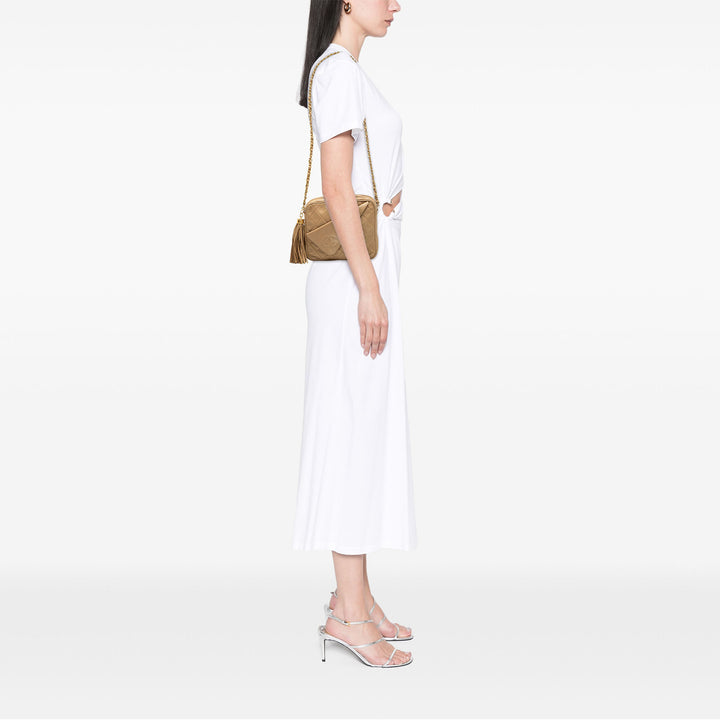 CC Matelassé Pompon Sac caméra Mini Cuir d'agneau Beige
