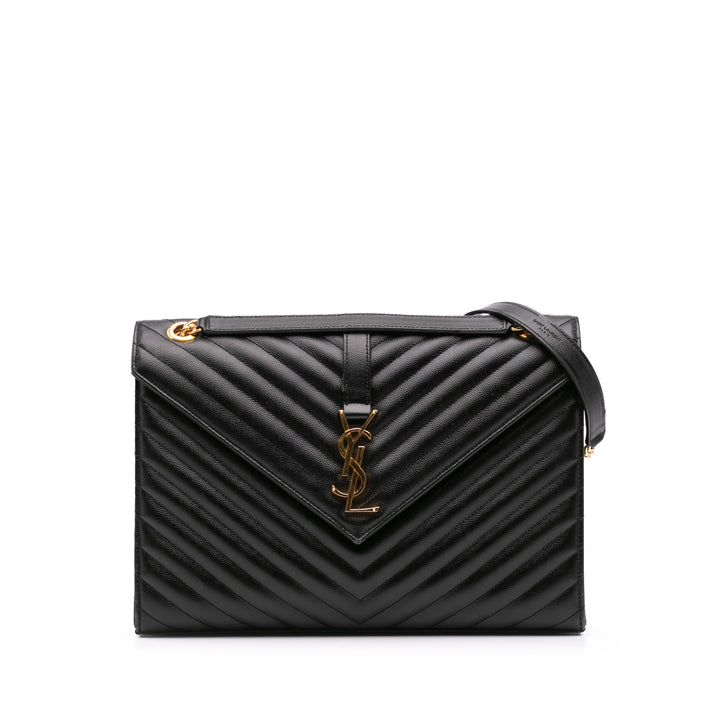 Large Grain de Poudre Monogram Chevron Envelope Bag Black - Gaby Paris