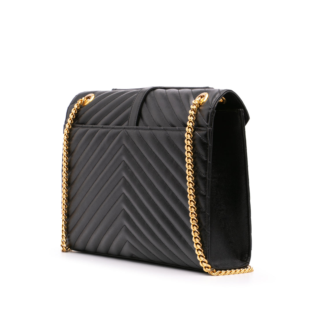 Large Grain de Poudre Monogram Chevron Envelope Bag Black - Gaby Paris