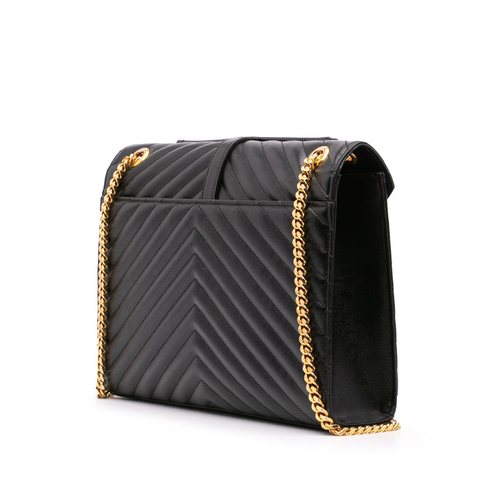 Large Grain de Poudre Monogram Chevron Envelope Bag Black - Gaby Paris