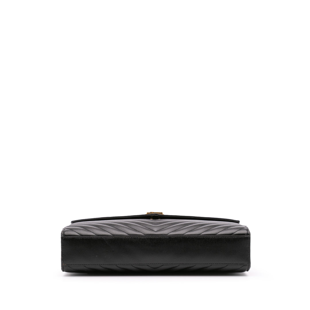 Large Grain de Poudre Monogram Chevron Envelope Bag Black - Gaby Paris