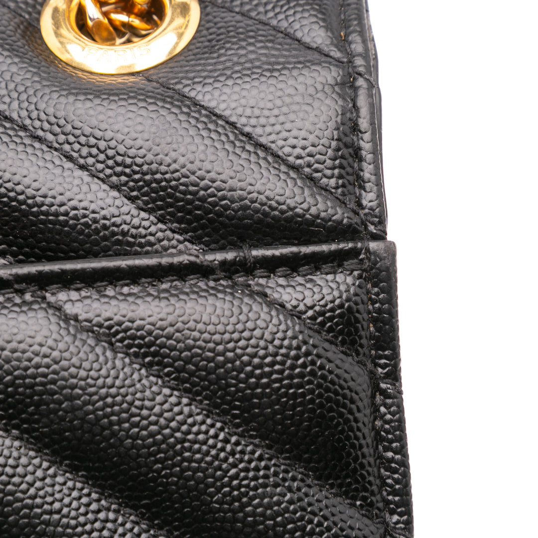Large Grain de Poudre Monogram Chevron Envelope Bag Black - Gaby Paris