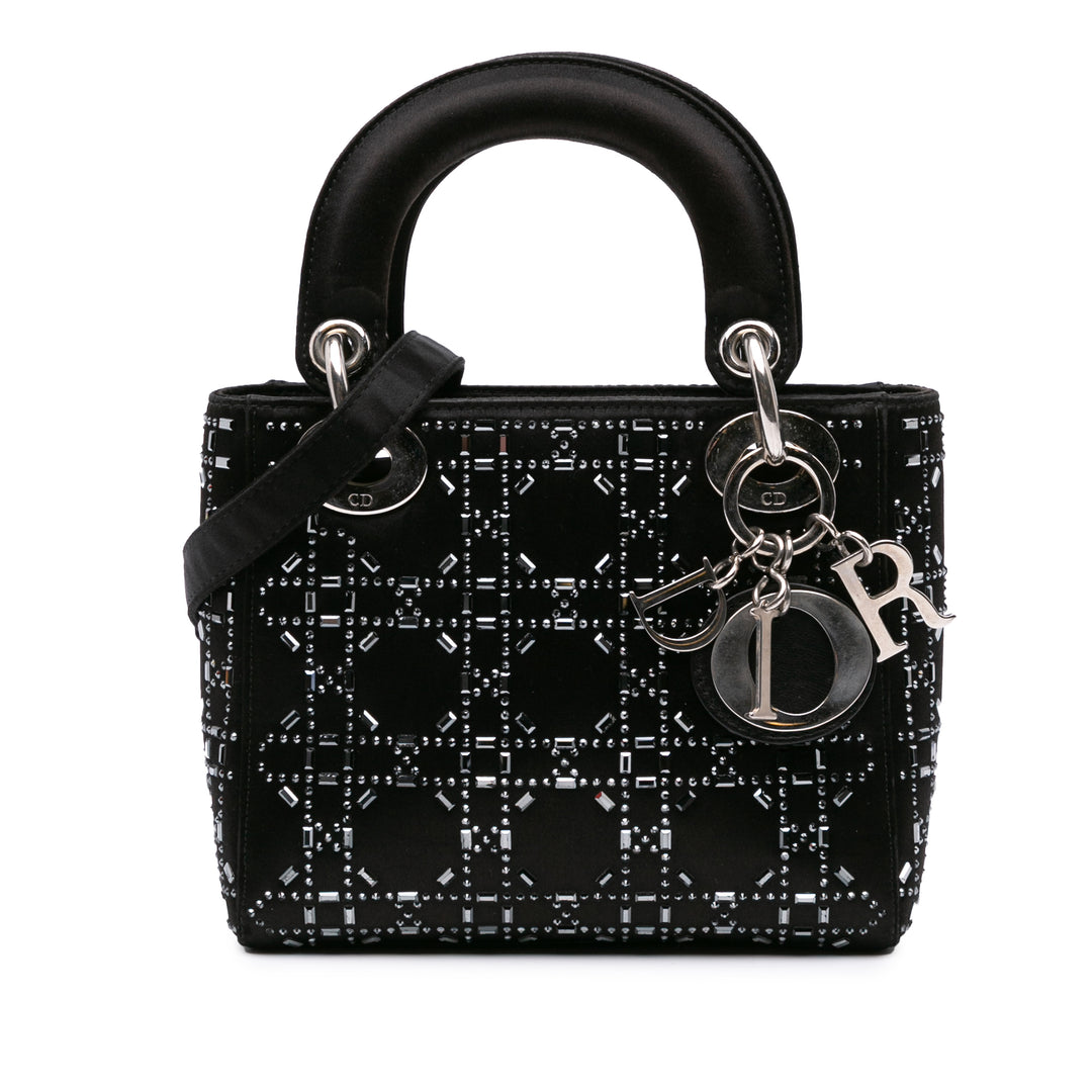 Mini Satin Cannage Strass Crystal Embellished Lady Dior Black - Gaby Paris