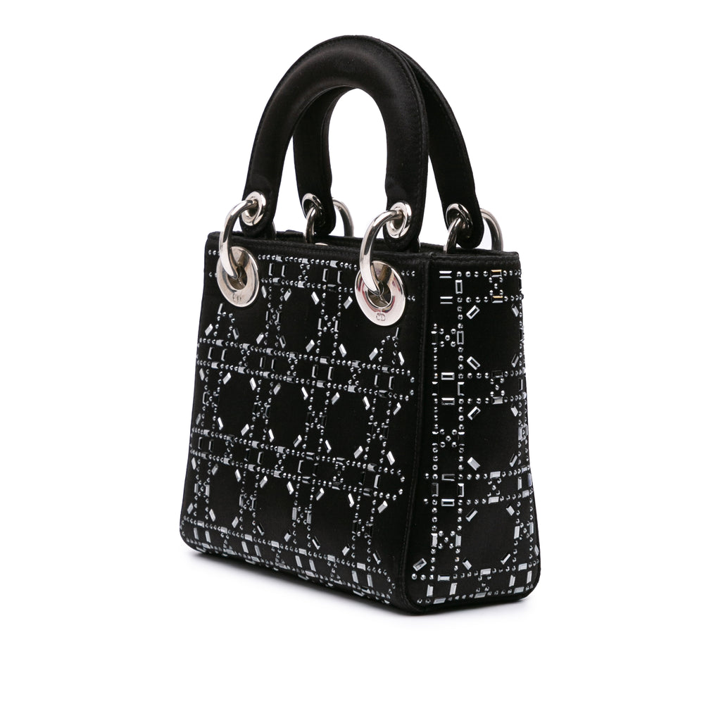 Mini Satin Cannage Strass Crystal Embellished Lady Dior Black - Gaby Paris
