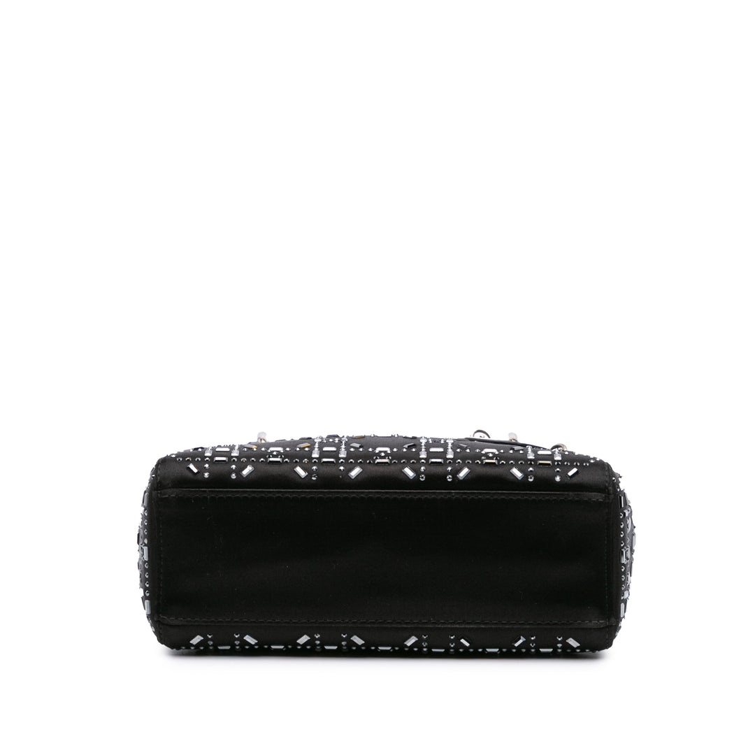 Mini Satin Cannage Strass Crystal Embellished Lady Dior Black - Gaby Paris