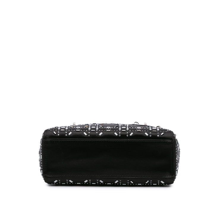 Mini Satin Cannage Strass Crystal Embellished Lady Dior Black - Gaby Paris
