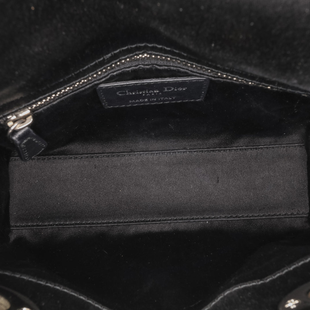 Mini Satin Cannage Strass Crystal Embellished Lady Dior Black - Gaby Paris
