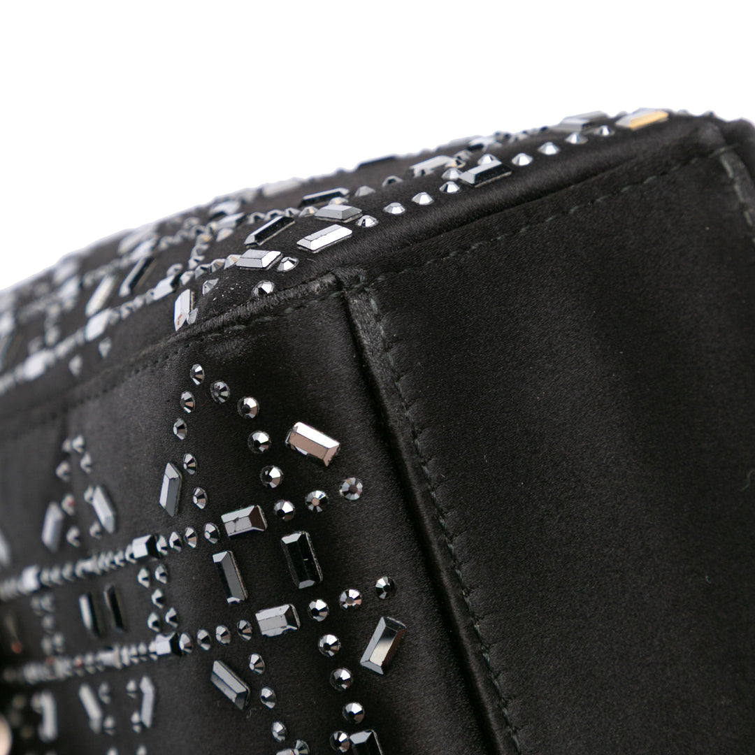 Mini Satin Cannage Strass Crystal Embellished Lady Dior Black - Gaby Paris