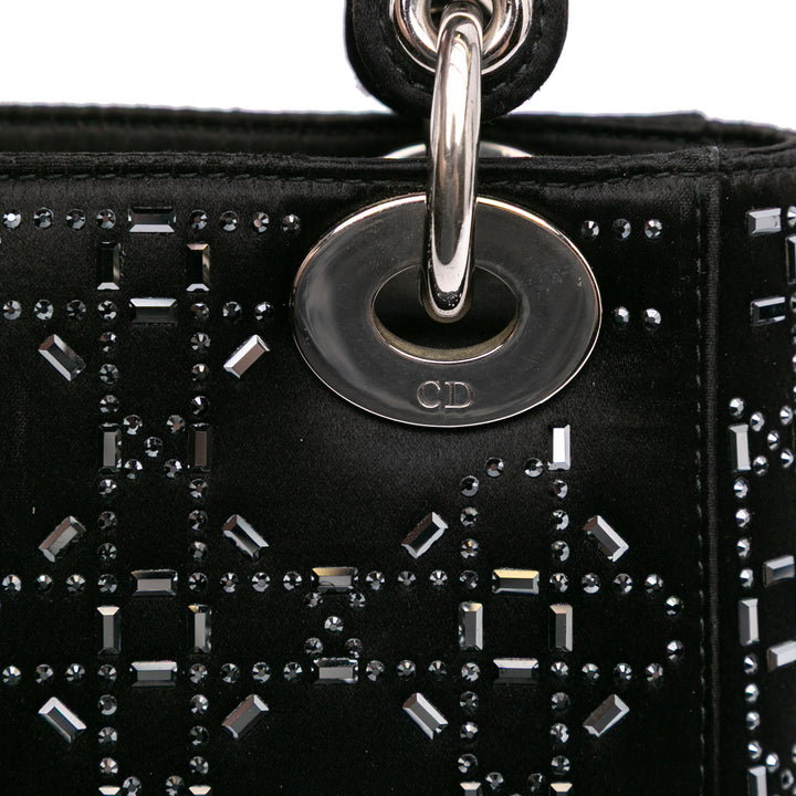 Mini Satin Cannage Strass Crystal Embellished Lady Dior Black - Gaby Paris