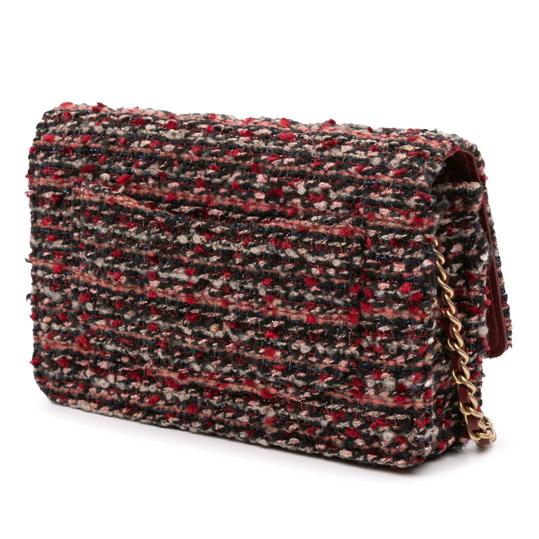 Chanel CC Quilted Tweed Wallet On Chain Rouge