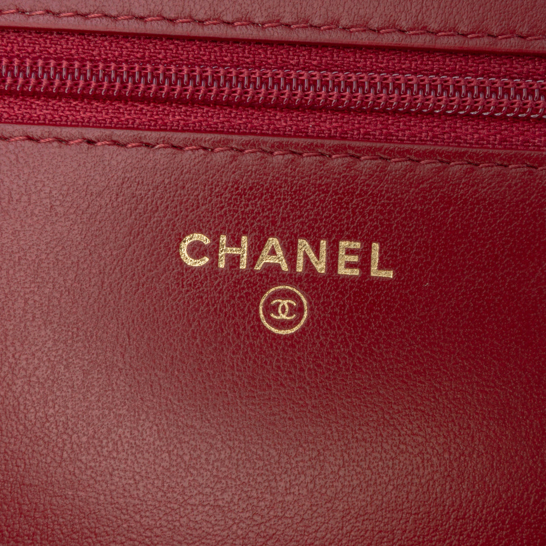 Chanel CC Quilted Tweed Wallet On Chain Rouge