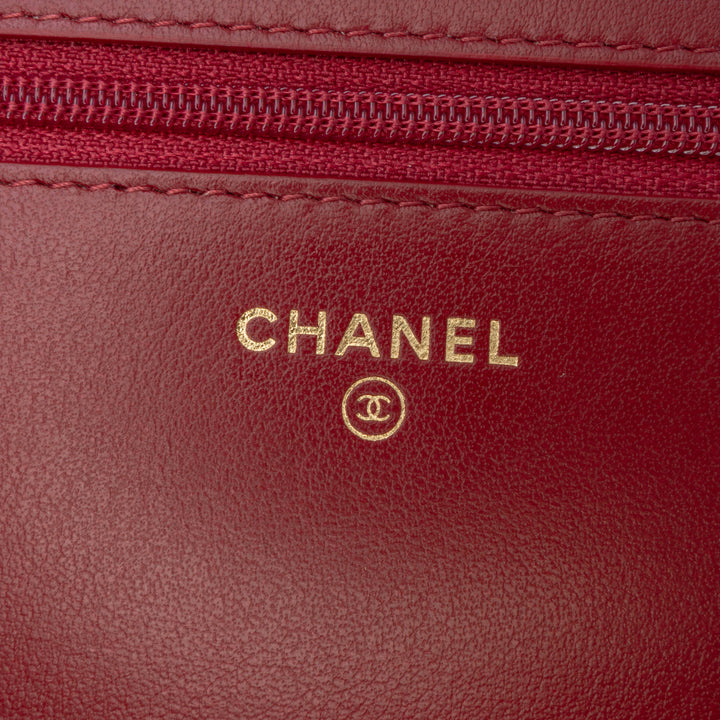 Chanel CC Quilted Tweed Wallet On Chain Rouge
