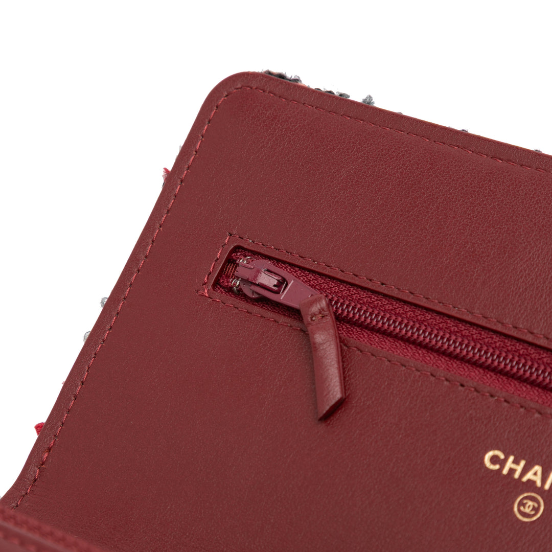 Chanel CC Quilted Tweed Wallet On Chain Rouge