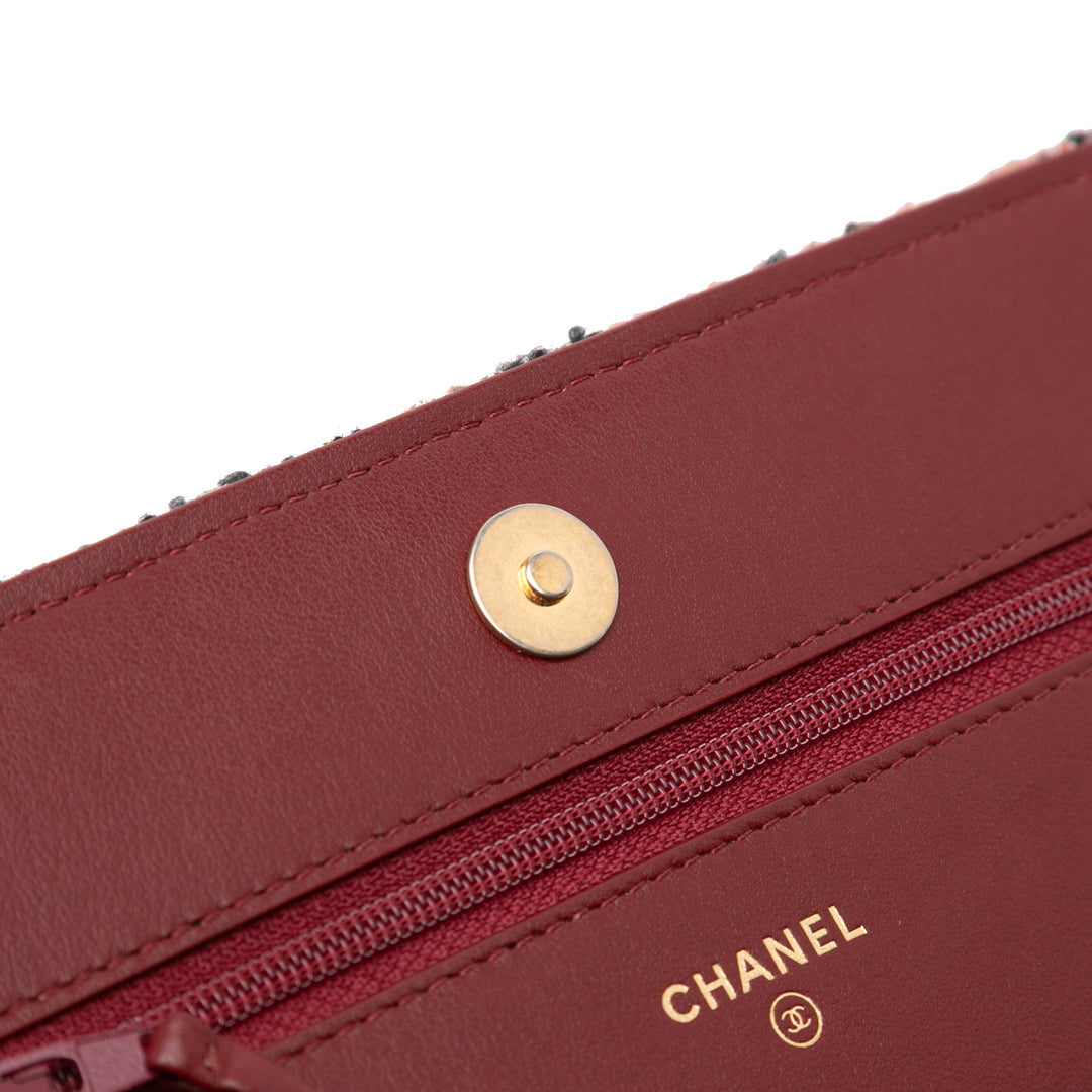 Chanel CC Quilted Tweed Wallet On Chain Rouge
