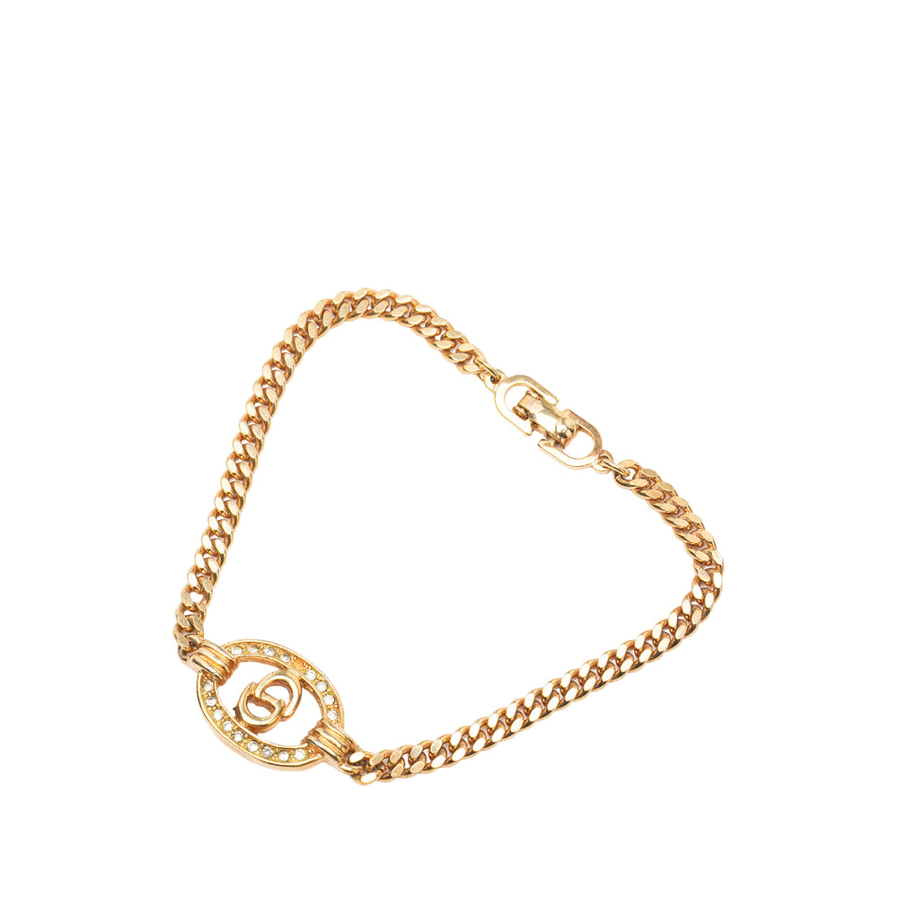 Dior Bracelet Strass CD Logo Chaîne plaqué or – vue 2 – GABY PARIS