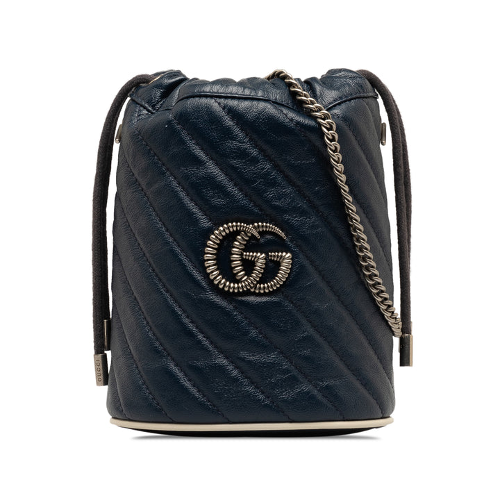 Gucci Mini Torchon GG Marmont Bucket Bag Blue - GABY PARIS