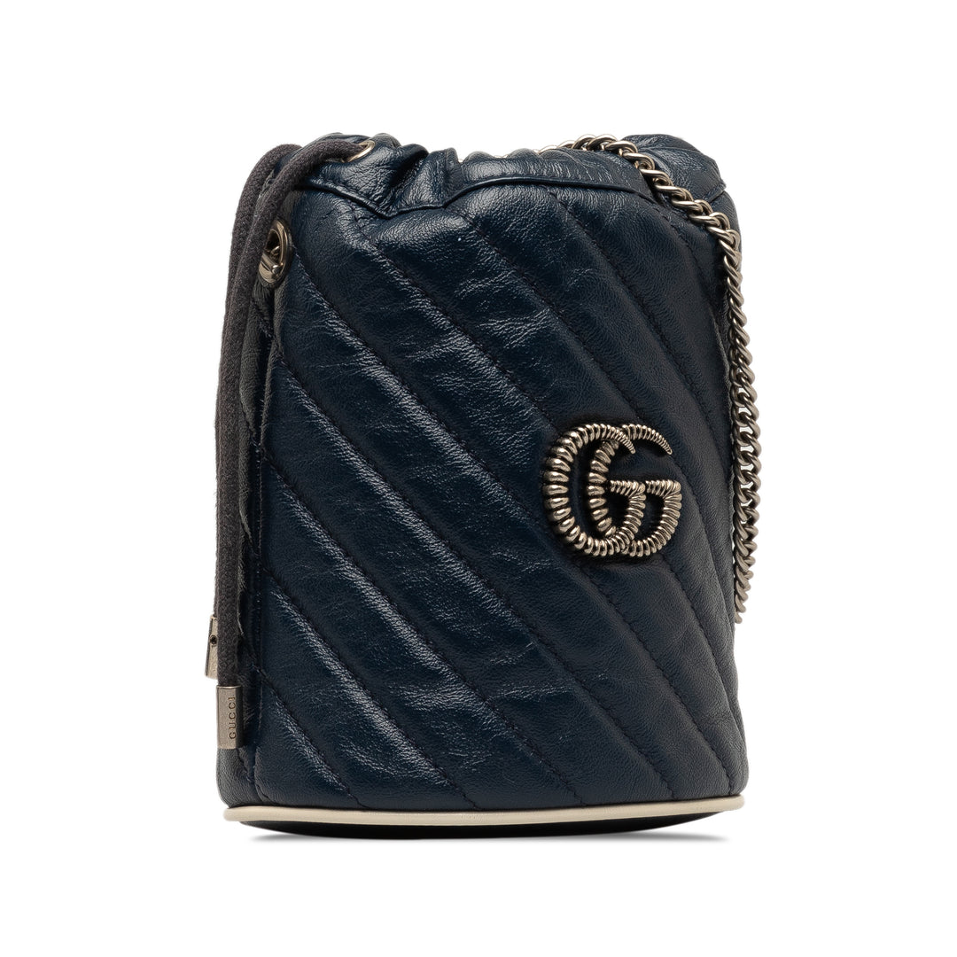 Gucci Mini Torchon GG Marmont Bucket Bag Blue - GABY PARIS