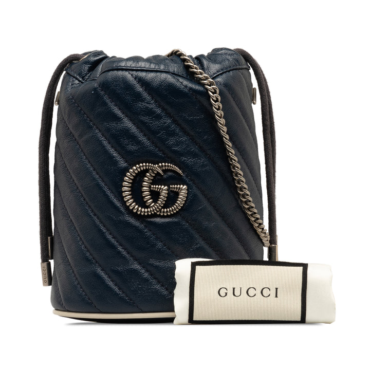 Gucci Mini Torchon GG Marmont Bucket Bag Blue - GABY PARIS