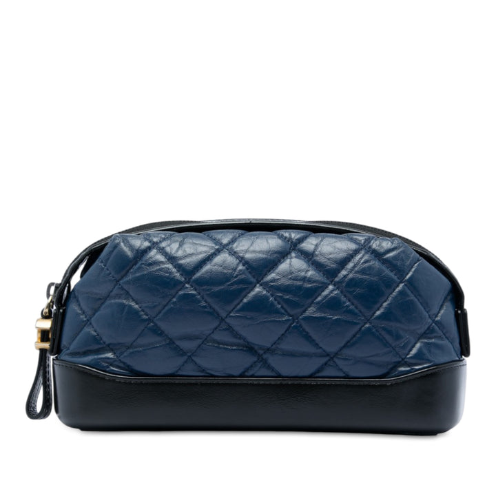 Bicolore Matelassé vieilli Gabrielle Trousse de maquillage Cuir de veau Bleu