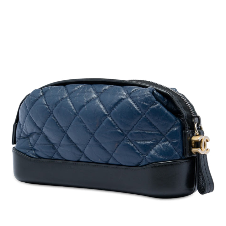 Bicolore Matelassé vieilli Gabrielle Trousse de maquillage Cuir de veau Bleu