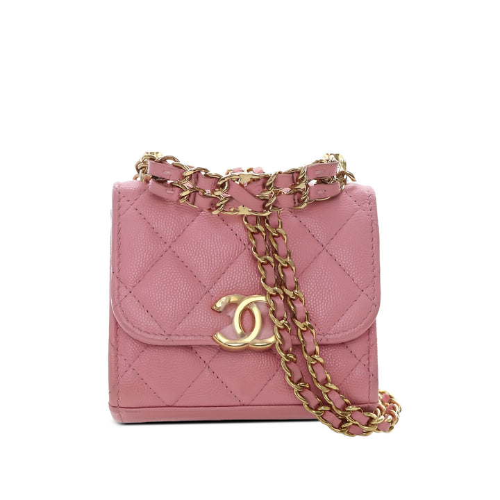 Chanel Pochette CC Matelassé avec chaîne Mini Cuir caviar Rose – vue principale – GABY PARIS