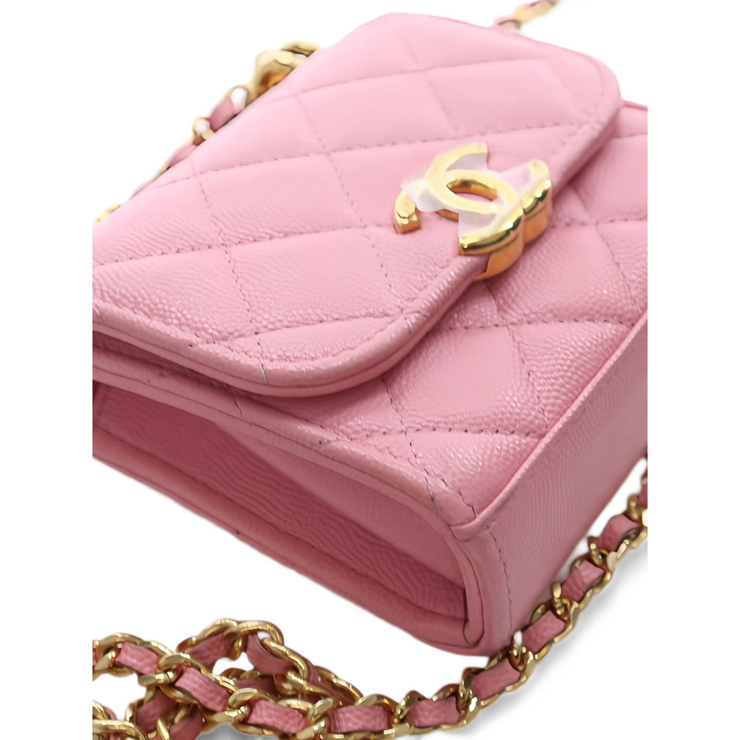 Chanel Pochette CC Matelassé avec chaîne Mini Cuir caviar Rose – vue 10 – GABY PARIS