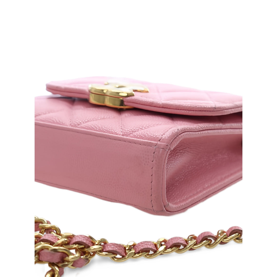 Chanel Pochette CC Matelassé avec chaîne Mini Cuir caviar Rose – vue 12 – GABY PARIS